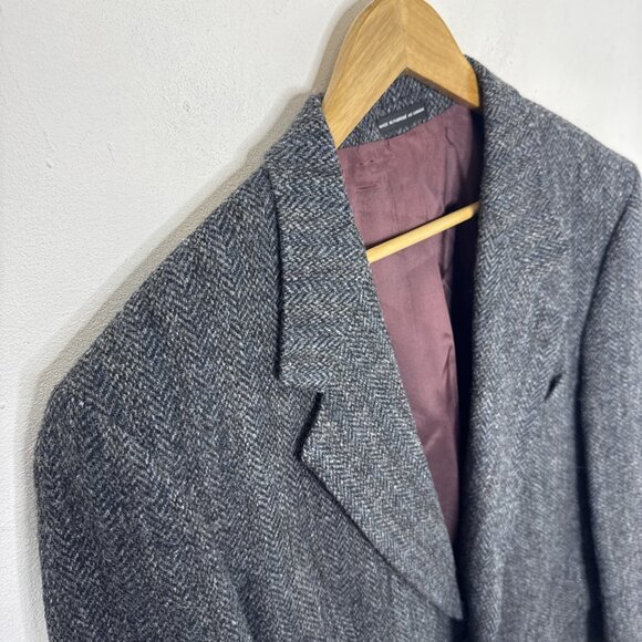 Harris Tweed Men 44 Wool Gray Blue Blazer Sports Coat Herringbone Moores - Picture 3 of 8